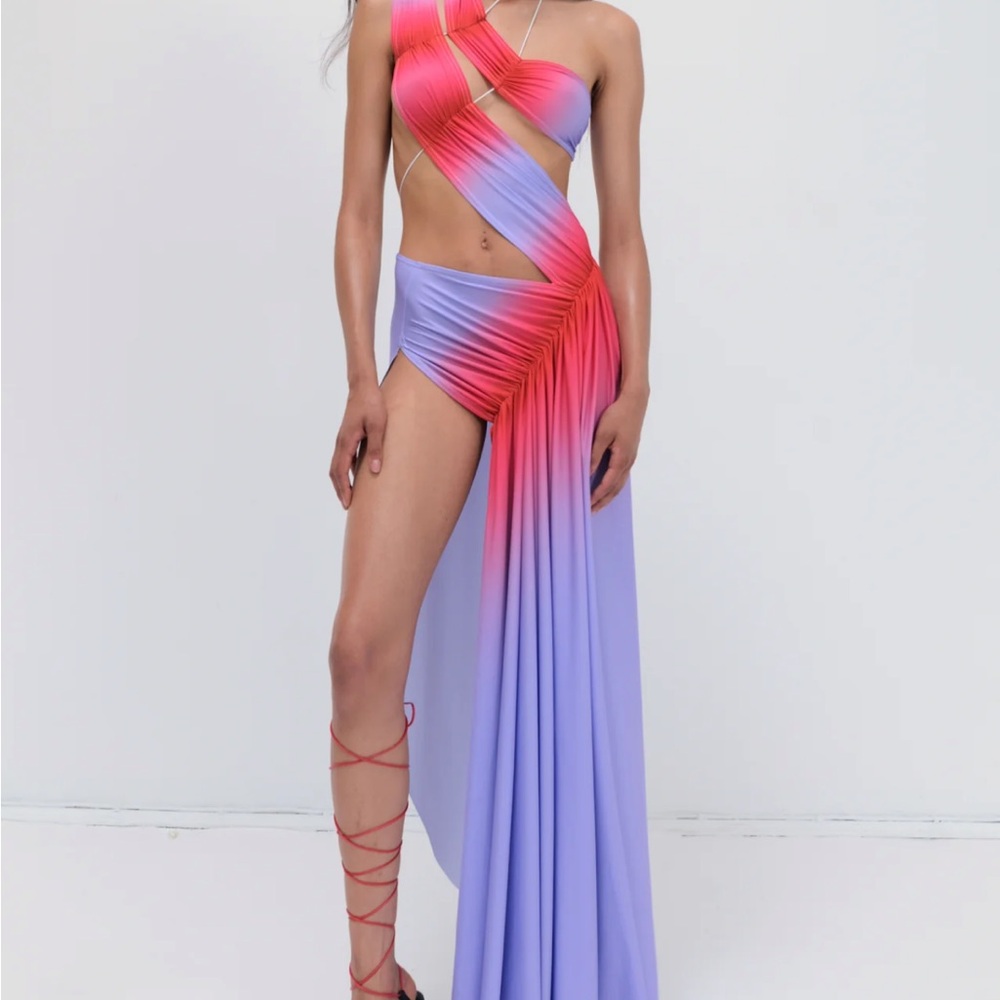 Fal-ash Vibrant Red and Purple Wrap Dress Small